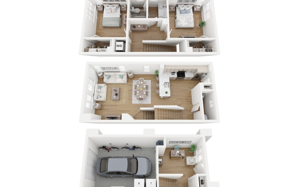 1A - 2 bedroom floorplan layout with 1.5 bathroom and 1275 square feet (Combined Floors )