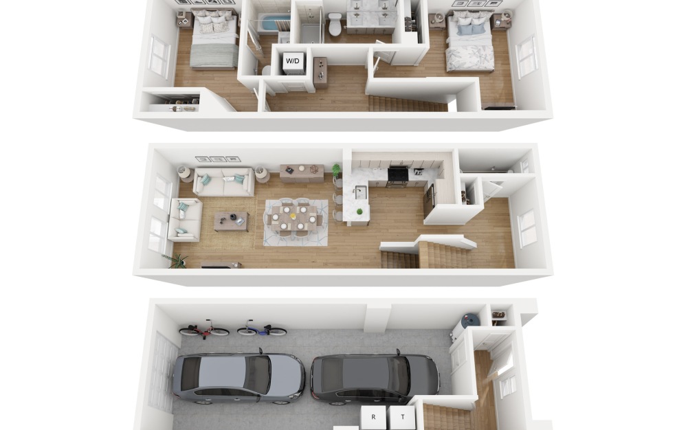 2A - 2 bedroom floorplan layout with 2.5 bathrooms and 1273 square feet (Combined Floors )