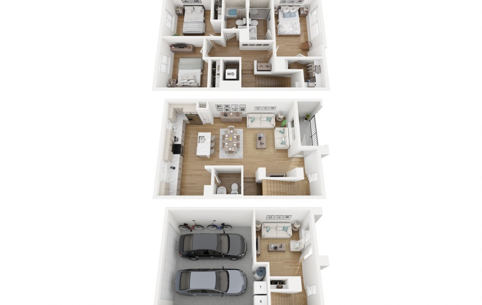 3A - 3 bedroom floorplan layout with 2.5 baths and 1600 square feet. (Combined Floors)