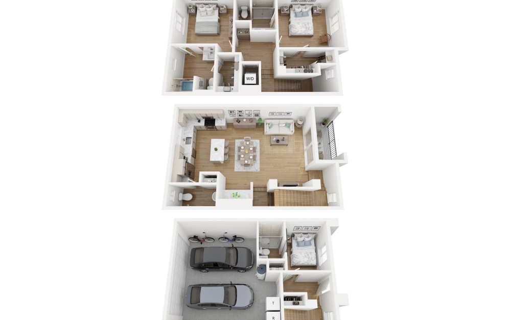 3B - 3 bedroom floorplan layout with 3.5 bathrooms and 1578 square feet (Combined Floors)