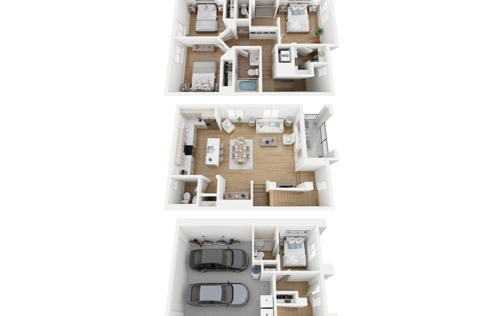 3C - 4 bedroom floorplan layout with 3.5 bathrooms and 1663 square feet (Combined Floors)