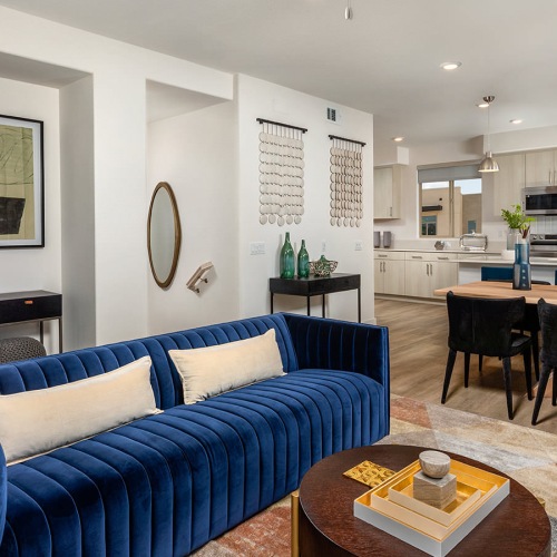 living room open to dining area